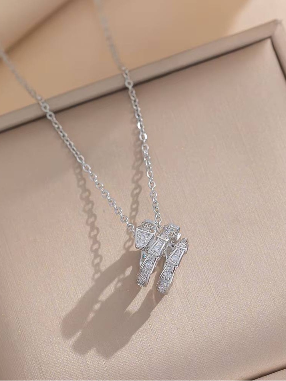 Silver-Tone Triple Pendant Necklace with Clear Stones - White High Quality 🔥
